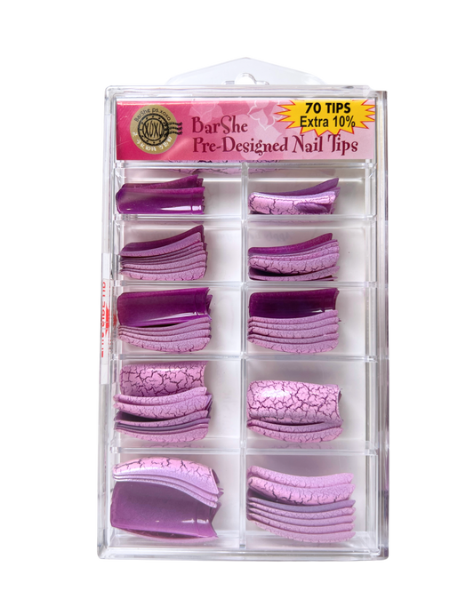 BarShe Pre-Designed Nail Tips 70pc - Magenta Crackle