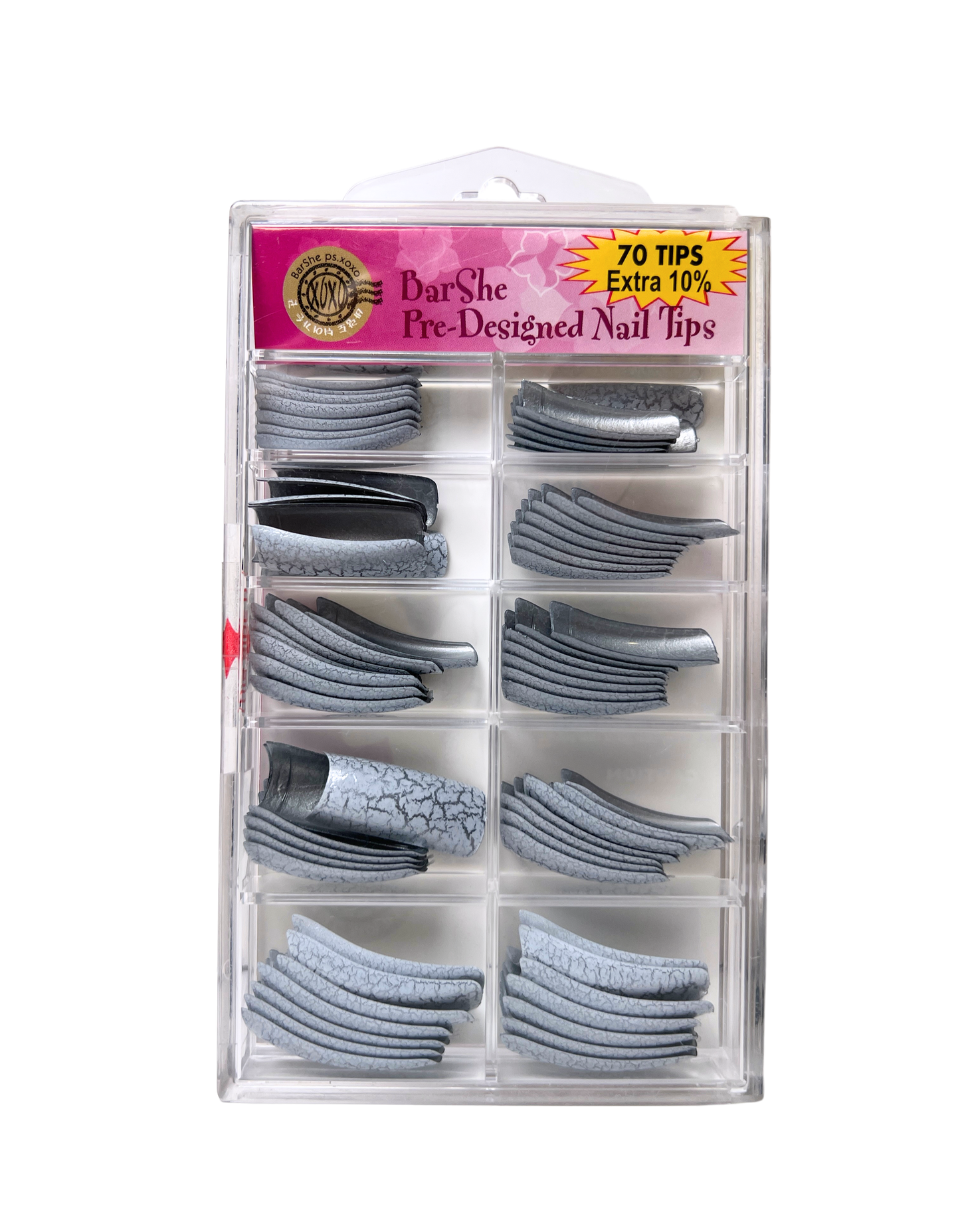 BarShe Pre-Designed Nail Tips 70pc - Silver Crackle