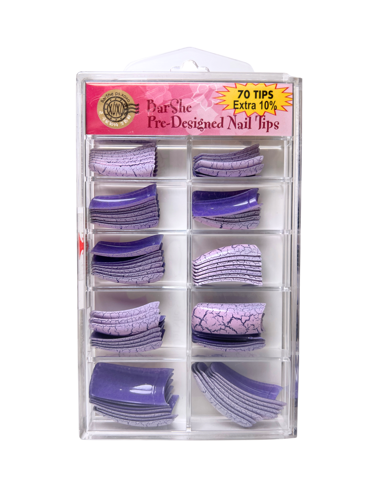 BarShe Pre-Designed Nail Tips 70pc - Purple Crackle