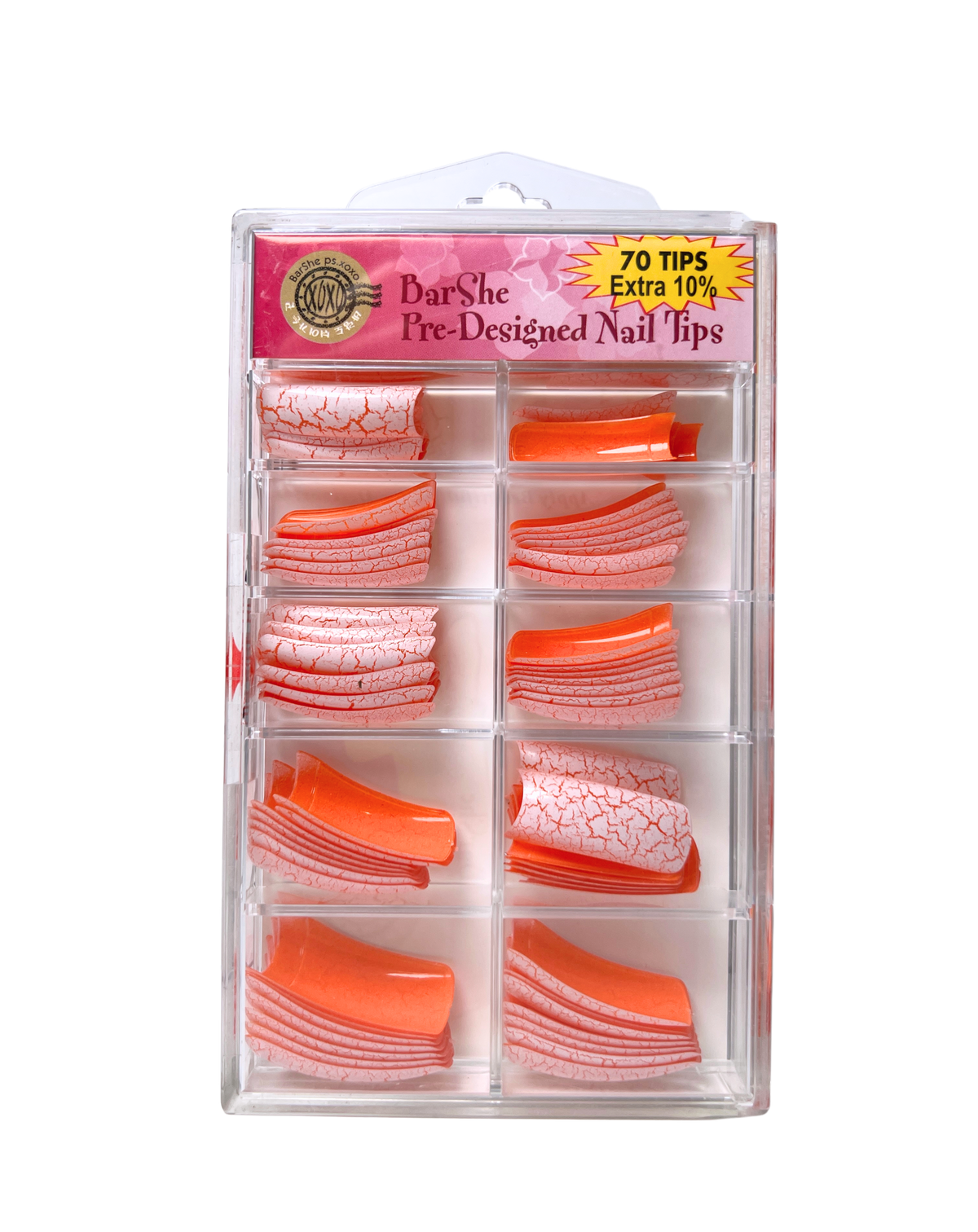 BarShe Pre-Designed Nail Tips 70pc - Orange Crackle