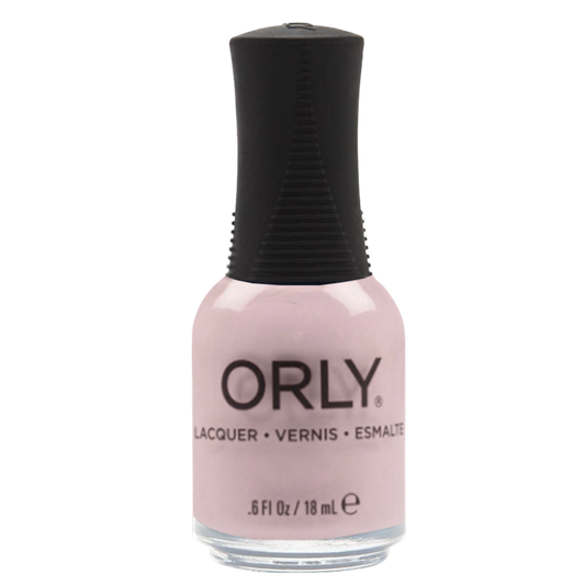 light pink nail polish bottle with black cap on a white background