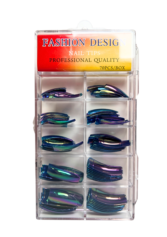 Fashion Design Nail Tips 70pc - Navy Chrome