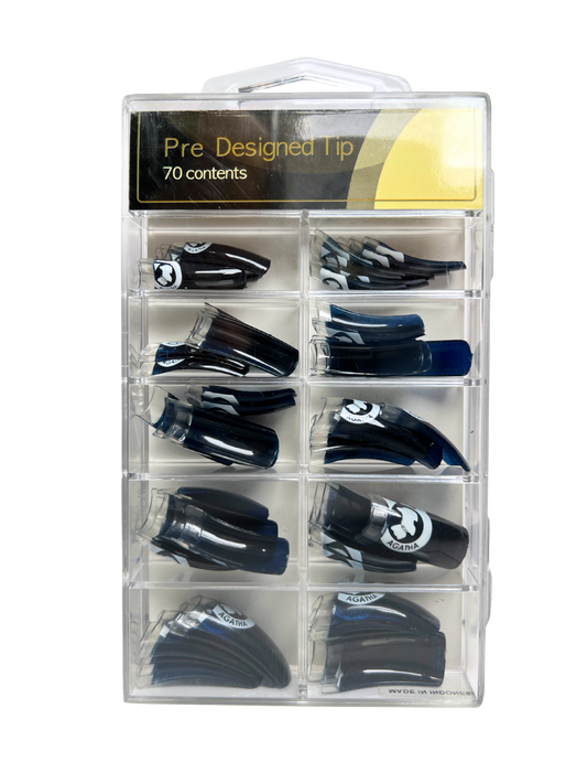 Pre-Designed Nail Tips 70pc - Agatha Blue