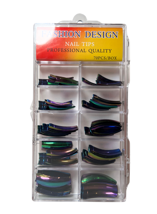 Fashion Design Nail Tips 70pc - Oil Slick Chrome