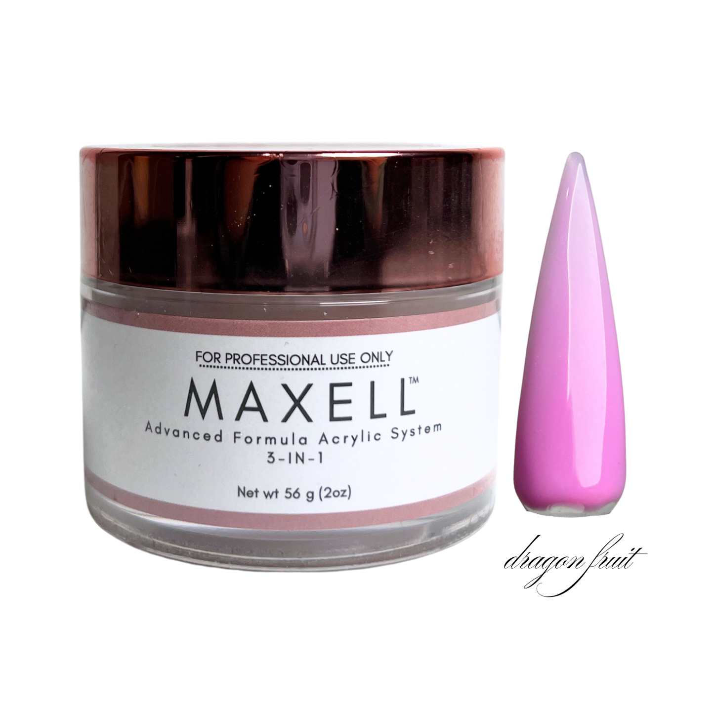 Maxell acrylic system jar with a pink nail tip on a white background