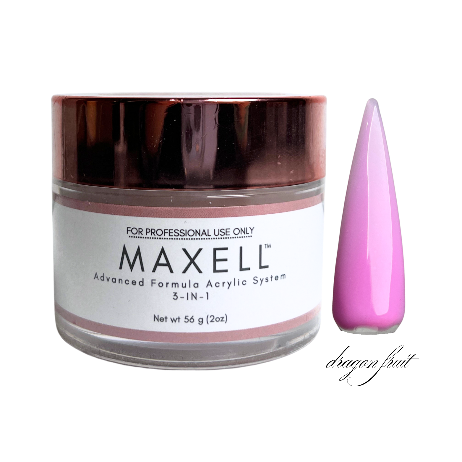 Maxell acrylic system jar with a pink nail tip on a white background