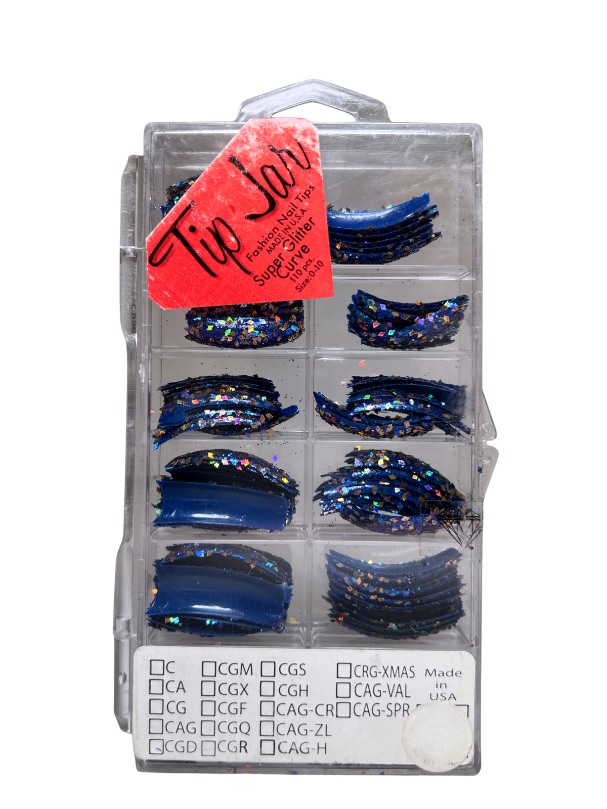 Tip Jar Fashion Nail Tips Super Glitter Curve 110pc - Blue Tips/Mix Gold Glitter