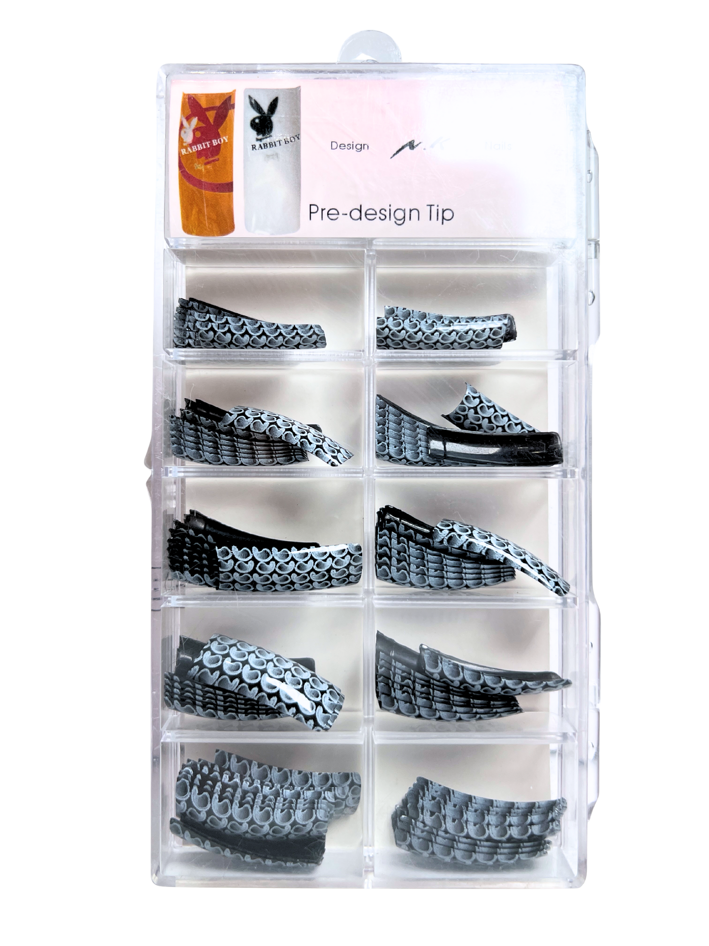 N.K Pre-Design Nail Tips 70pc - Black+White 90s Print