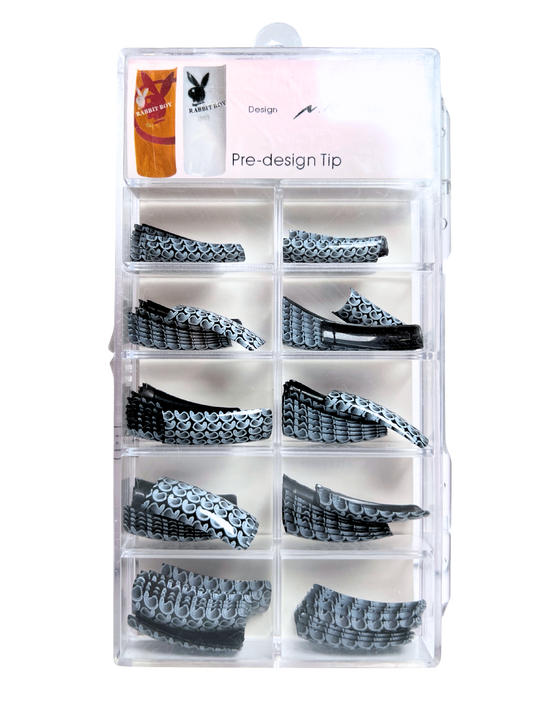 N.K Pre-Design Nail Tips 70pc - Black+White 90s Print