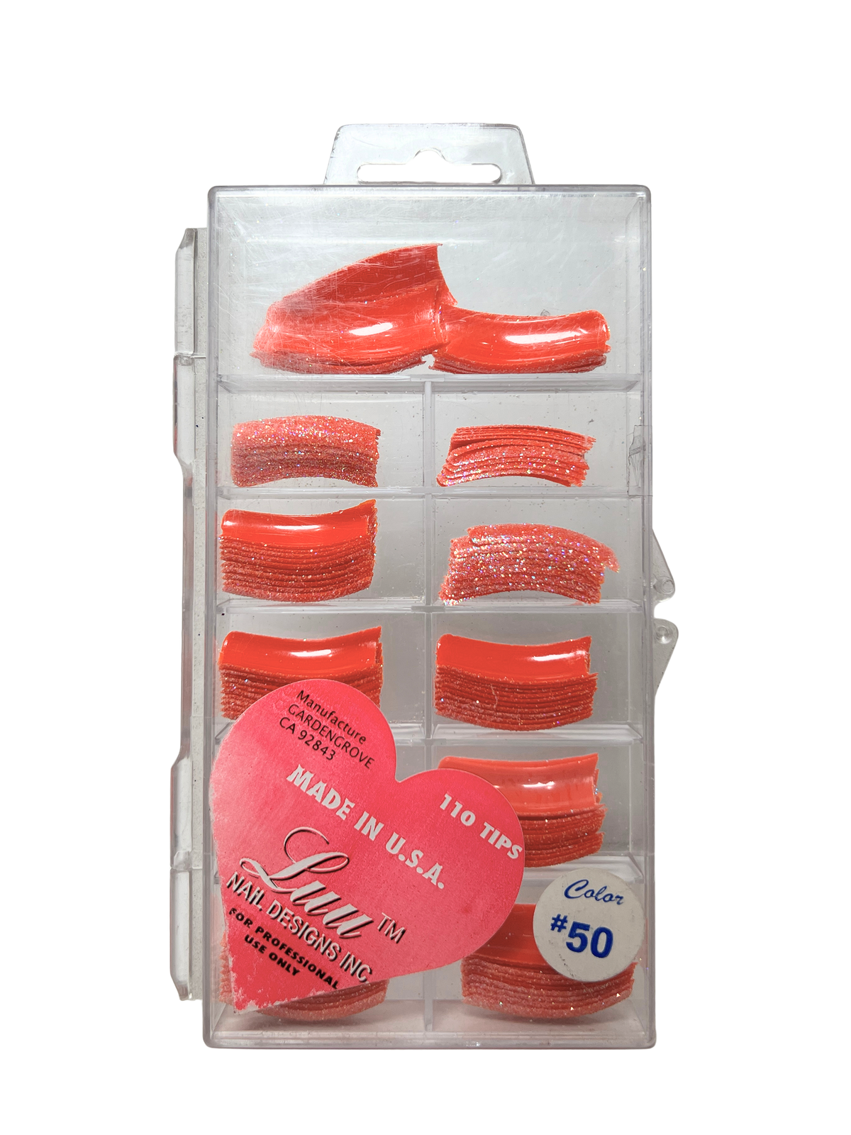 Luu Nail Designs Glitter Tips 110pc - Coral Tips/Fairy Dust Glitter