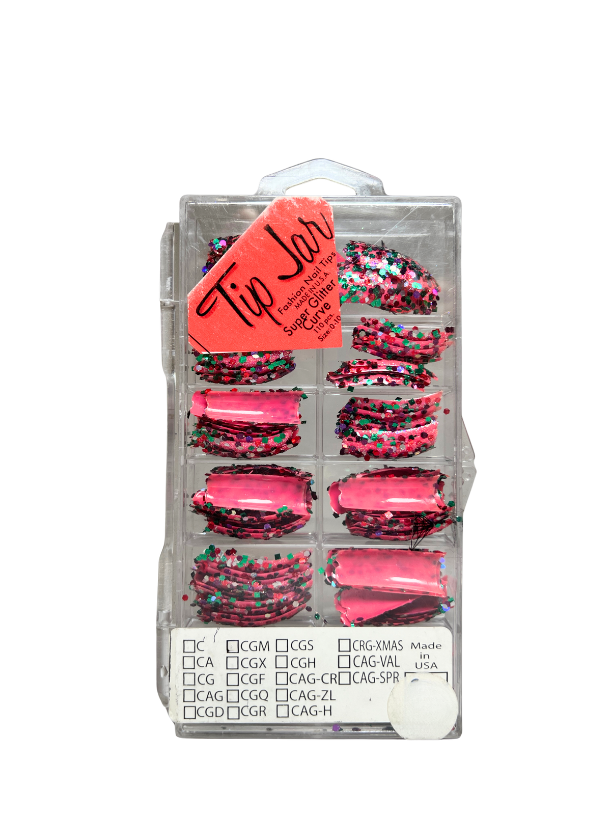Tip Jar Fashion Nail Tips Super Glitter Curve 110pc - Dark Pink Tips/Mix Glitter