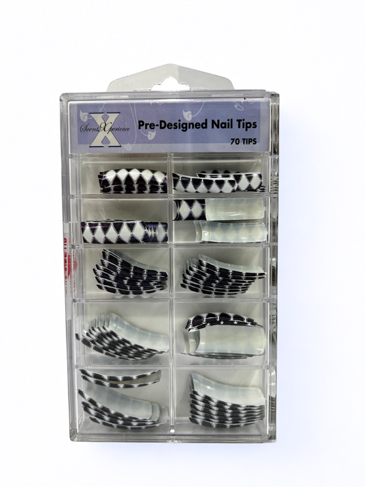 SCENT XPERIENCE Pre-Designed Nail Tips 70pc - Checkered Pattern