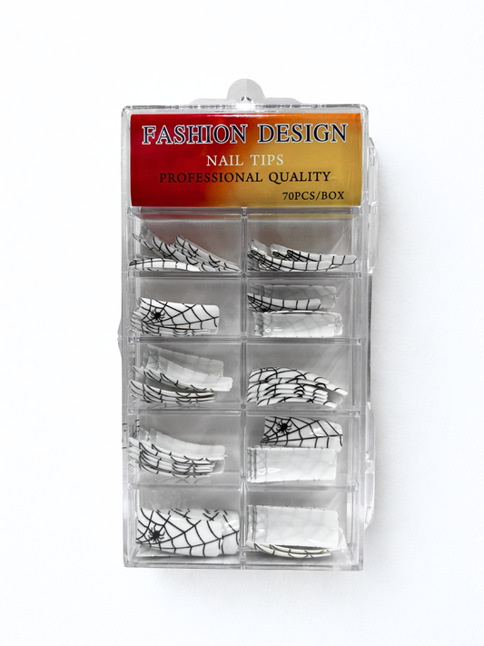 Fashion Design Nail Tips 70pc - White Spider Web