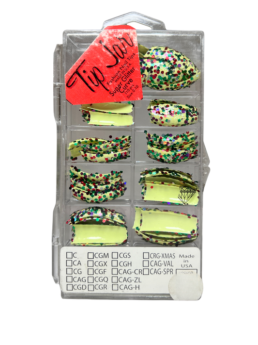 Tip Jar Fashion Nail Tips Super Glitter Curve 110pc - Light Yellow Tips/Mix Glitter