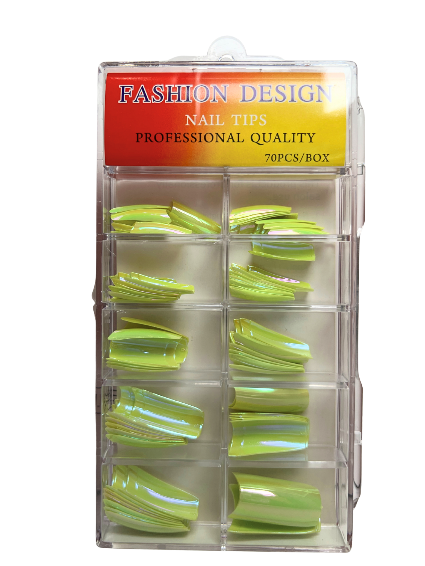 Fashion Design Nail Tips 70pc - Lime Green Chrome