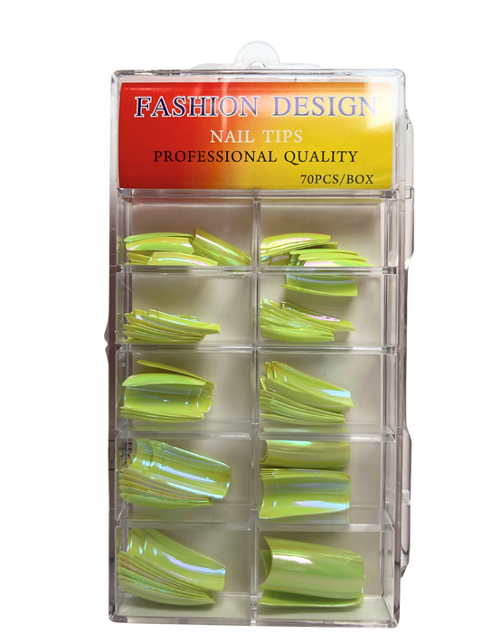 Fashion Design Nail Tips 70pc - Lime Green Chrome