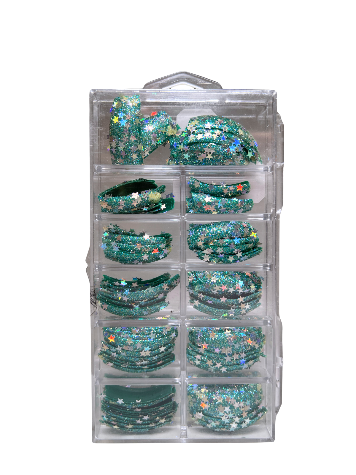 Tip Jar Fashion Nail Tips Super Glitter Curve 110pc - Green Tips/Mix Star Glitter