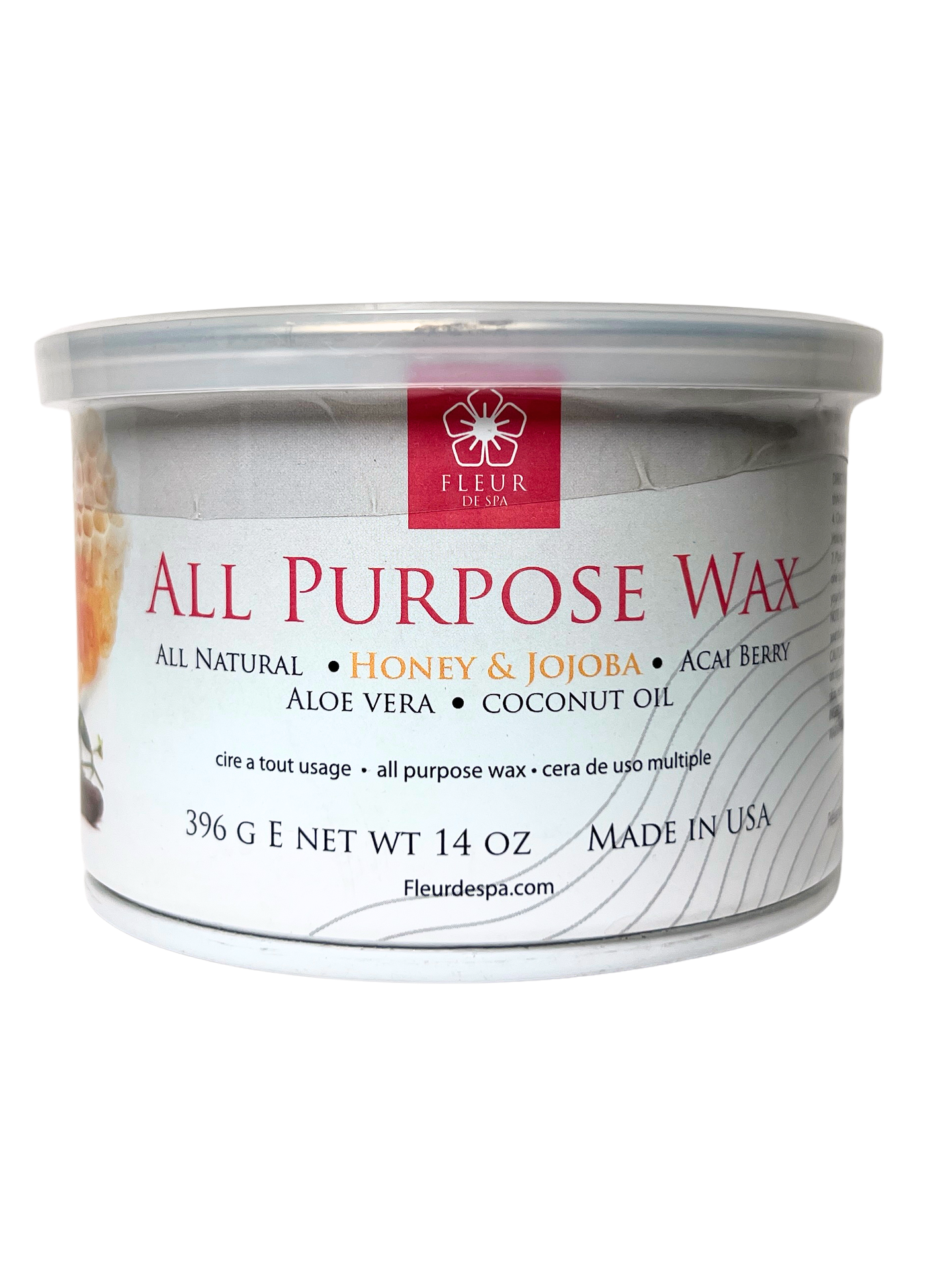 All-purpose wax container with label on a white background