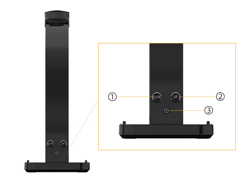 Black metal stand with labeled components on a white background