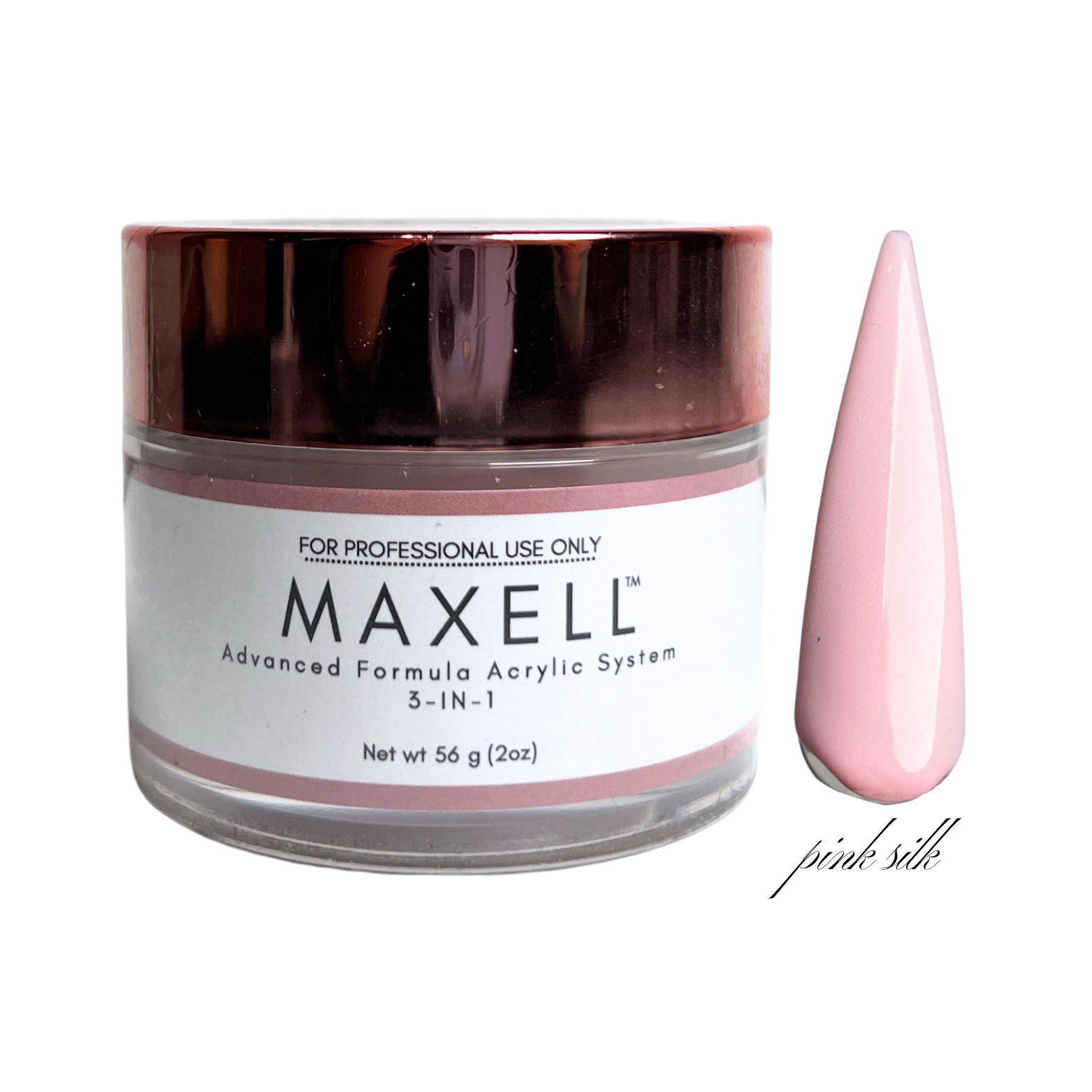Maxell nail gel with a pink tip on a white background