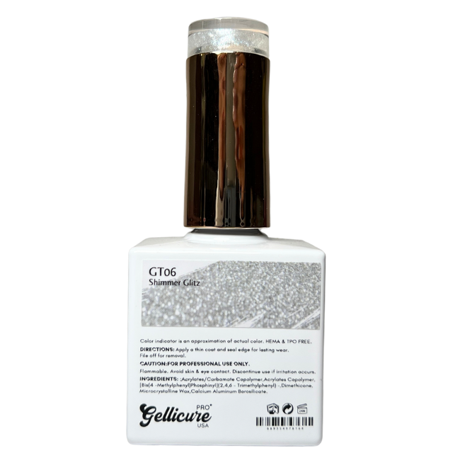 GELLICURE PRO★ No Wipe Glitter Top Coat HEMA & TPO FREE 0.5oz - Shimmer Glitz #GT06