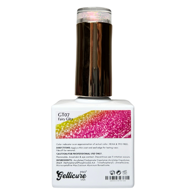 GELLICURE PRO★ No Wipe Glitter Top Coat HEMA & TPO FREE 0.5oz - Fairy Glitz #GT07