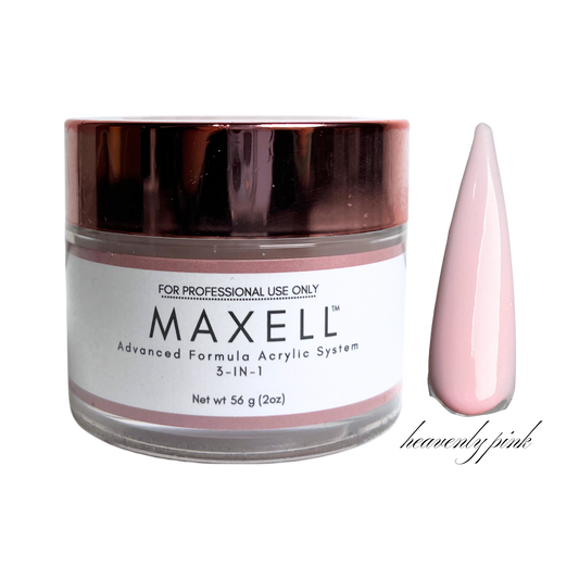 Maxell acrylic system jar with a pink nail tip sample on a white background