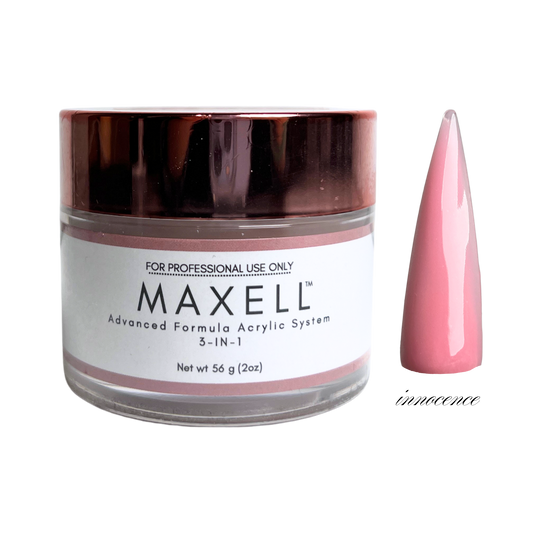 Maxell acrylic system jar with a pink nail tip sample on a white background