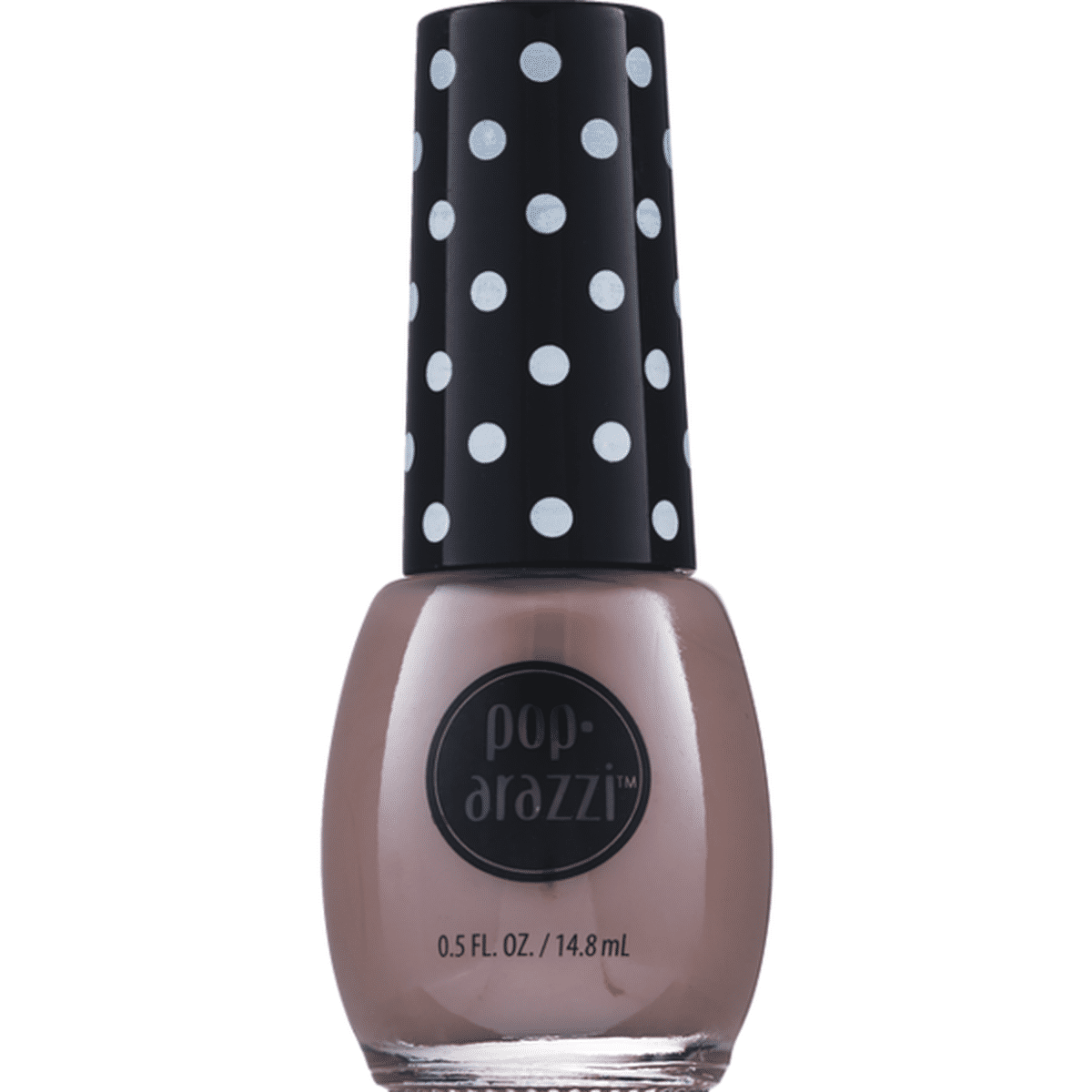 Nail polish bottle with polka dot cap on a white background