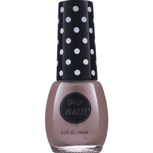 Nail polish bottle with polka dot cap on a white background