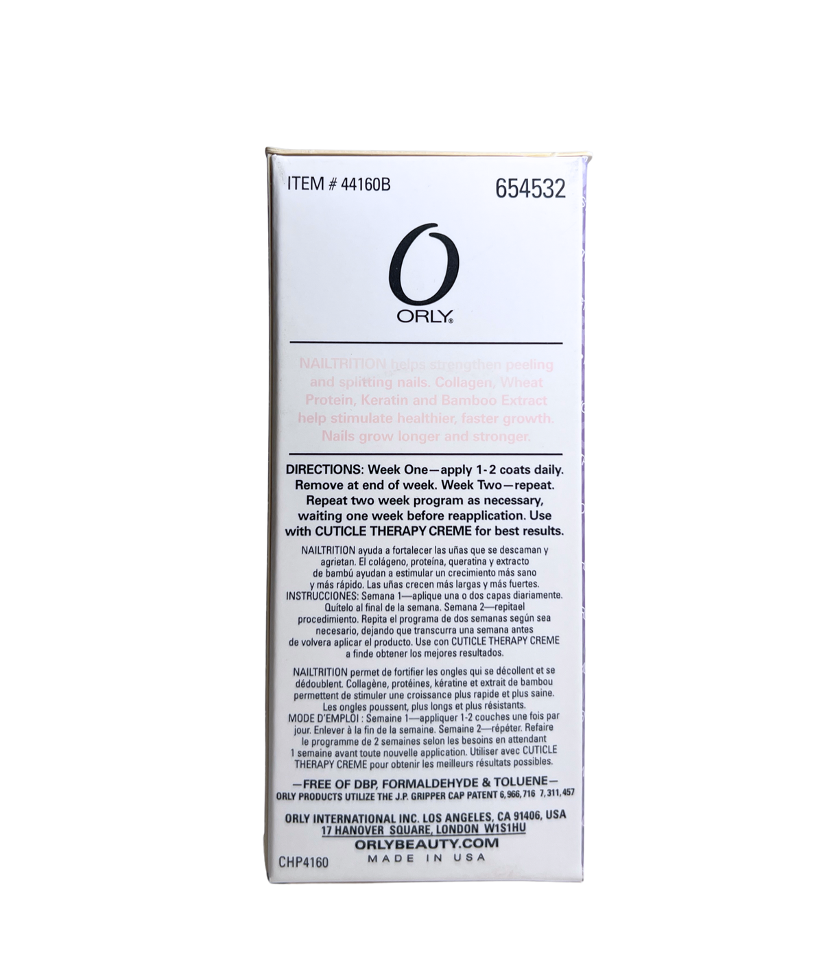white colored box with product information on  white background