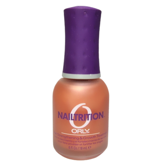 peach colored nail growth polish with purple cap on white background
