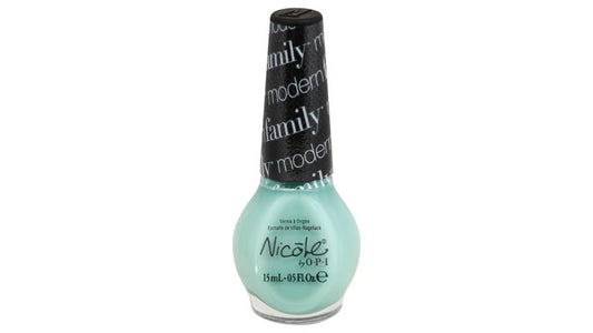mint green colored nail polish bottle on a white background