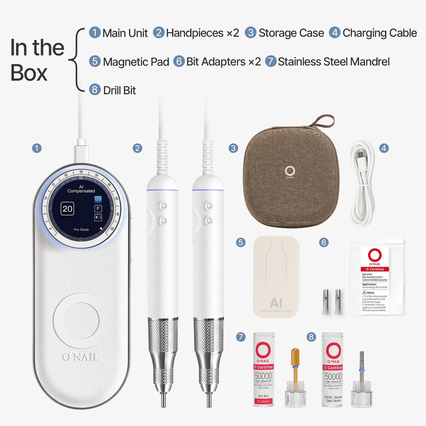 O NAIL AI Precision Nail Drill - White