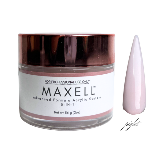 Maxell acrylic system jar with a light pink nail tip on a white background