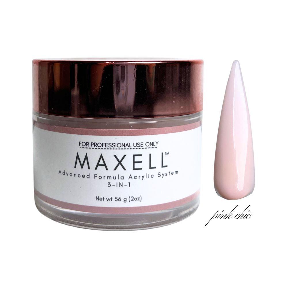 Maxell acrylic system jar with a pink nail tip on a white background