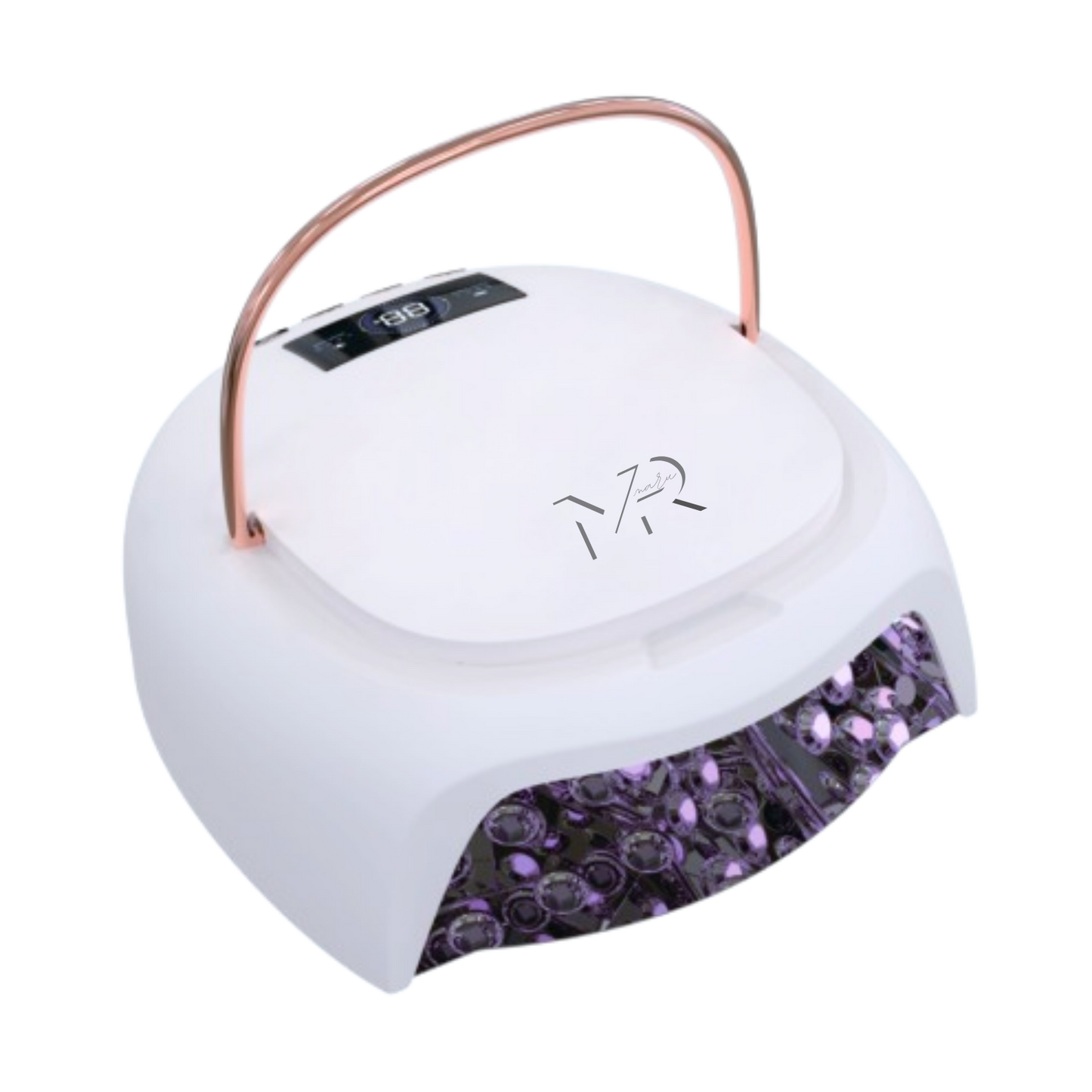 White nail dryer with blue LED lights on a white background