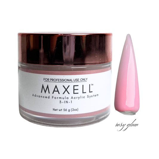 Maxell acrylic system jar with a pink nail tip sample on a white background