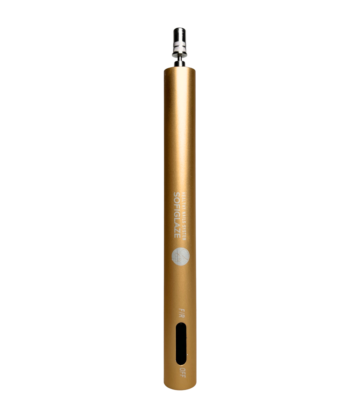 Gold pen nail drill on a white background