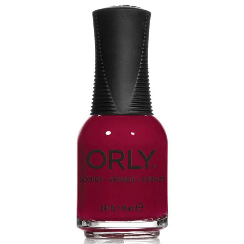 red nail polish bottle with black cap on white background