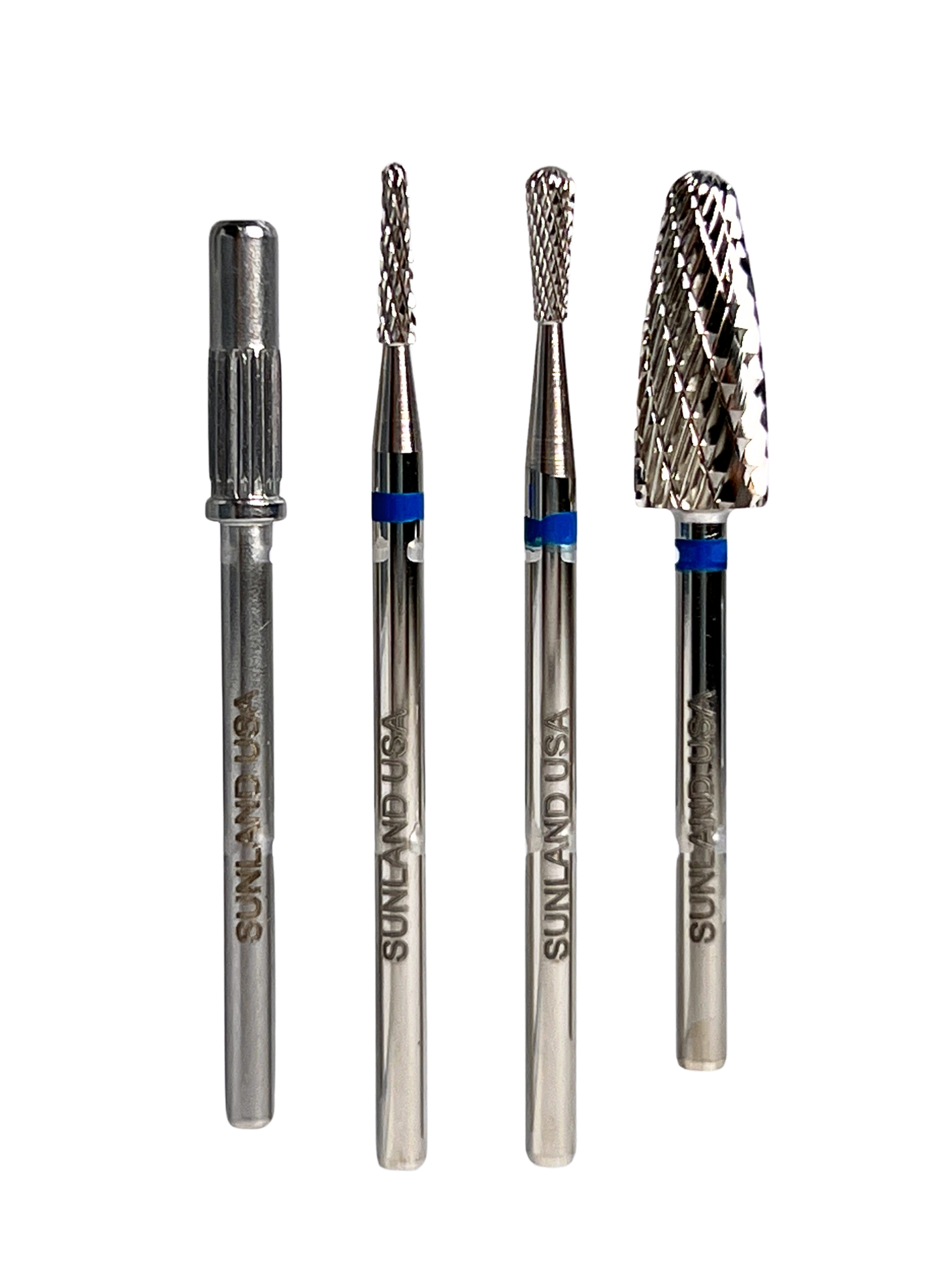 Set of dental burrs with 'Sunland USA' branding on a white background