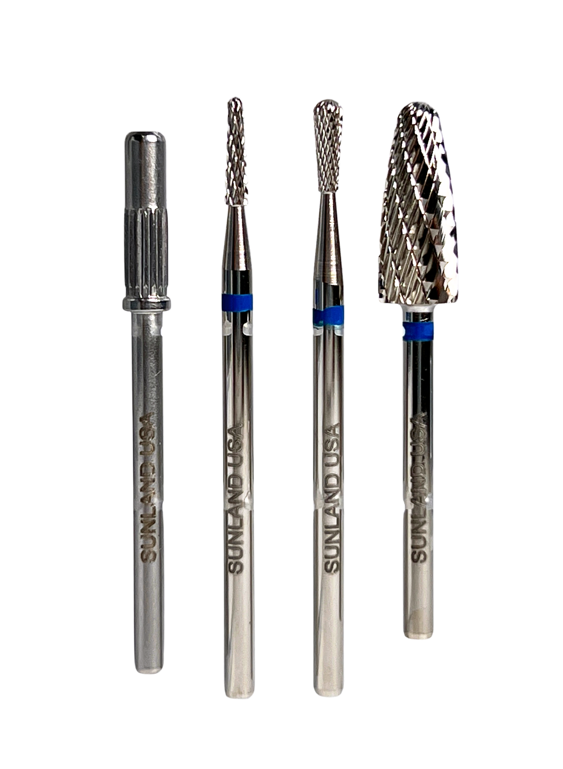 Set of dental burrs with 'Sunland USA' branding on a white background