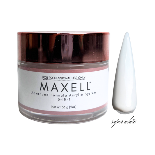 Maxell acrylic system jar with a white nail tip on a white background