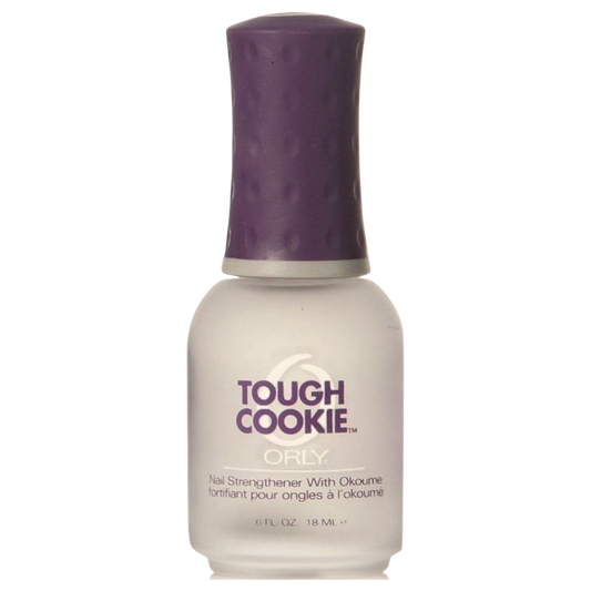 clear nail polish bottle with purple cap on white background