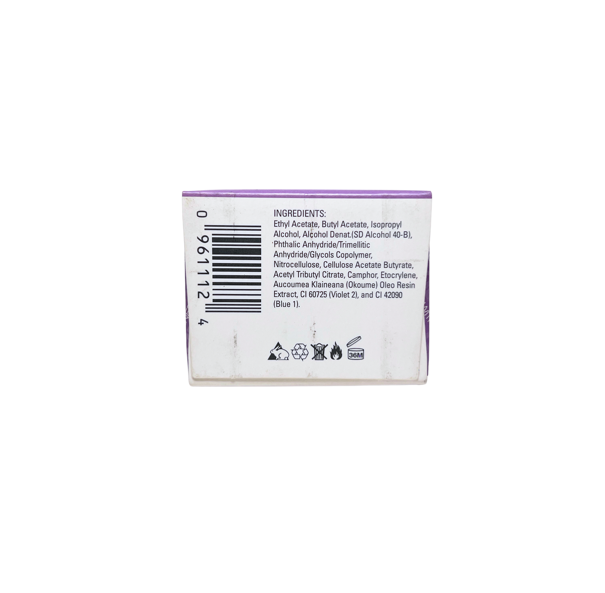 ingredient list and bar code on white colored box on white background